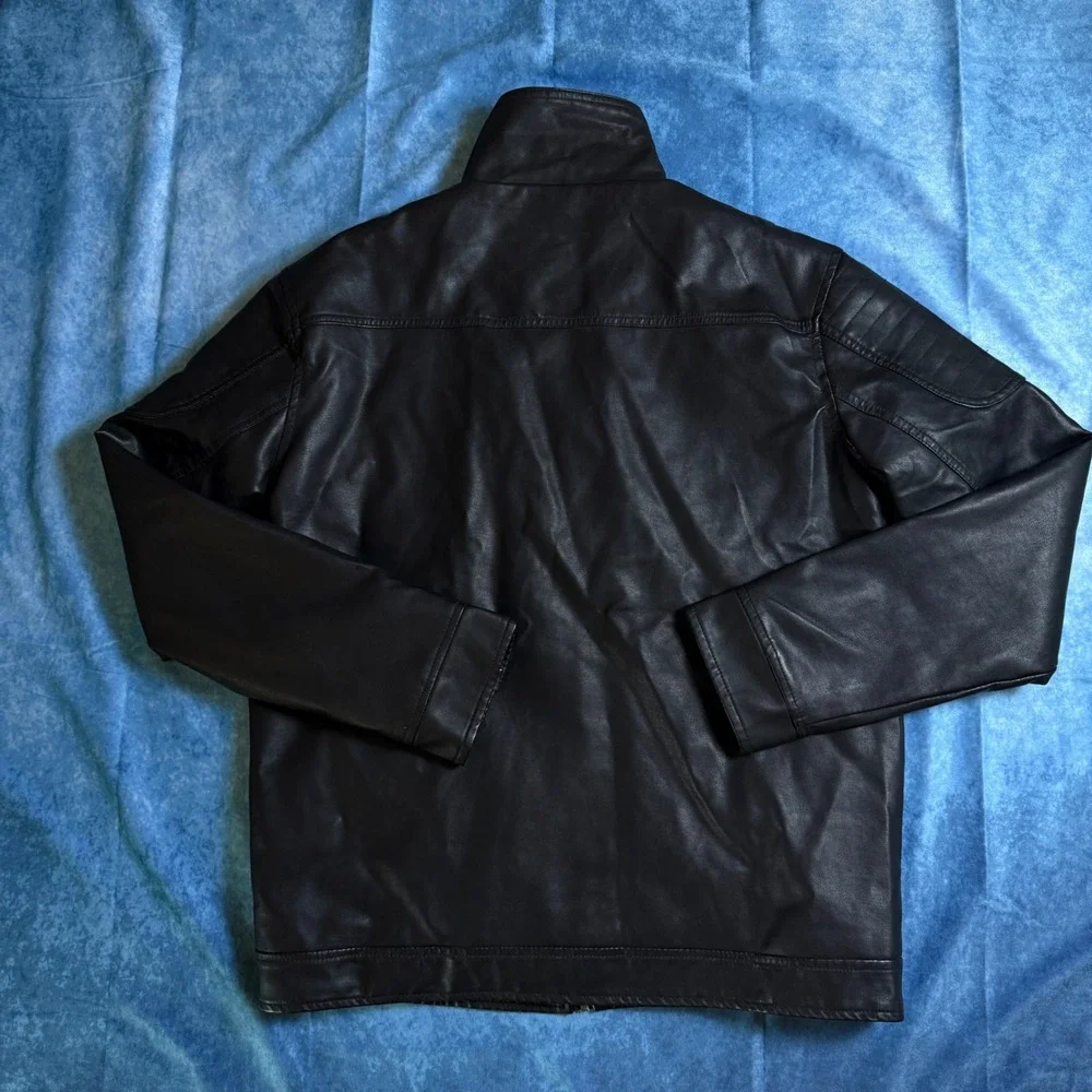 Bleu Grandeur Mens Black Faux Leather Moto Jacket HJ-828E NWT Large